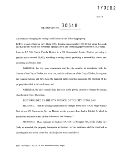 An ordinance changing the zoning classification on the following