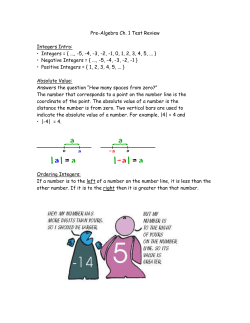 Pre-Algebra Ch. 1 Test Review Integers Intro: Integers = { ..., -5,