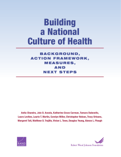Building a National Culture of Health: Background, Action