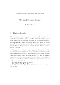 On Einstein`s gas theory &lowast;