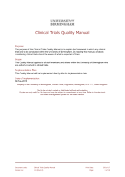 Clinical Trials Quality Manual - University of Birmingham Intranet