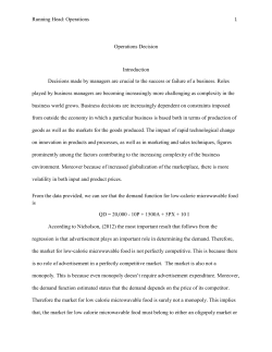 Running Head: Operations Operations Decision Introduction