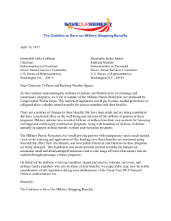 The Coalition to Save our Military Shopping Benefits April 10, 2017