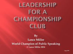 By Lance Miller World Champion of Public Speaking