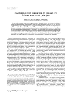 Mandarin speech perception by ear and eye follows a universal