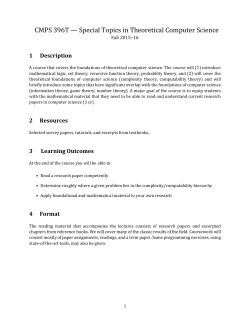CMPS 396T &mdash; Special Topics in Theoretical Computer Science