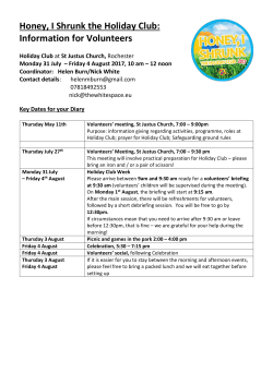 Information for Volunteers Holiday Club