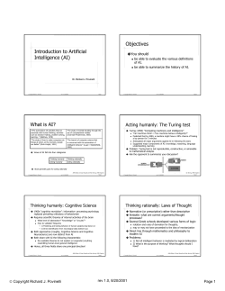 Introduction to Artificial Intelligence (AI) Objectives What is AI?
