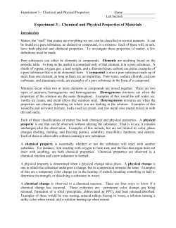 Experiment 3 - Chemical and Physical Properties