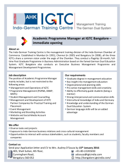 Academic Programme Manager at IGTC Bangalore – immediate