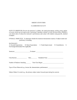 OBSERVATION FORM CLASSROOM FACULTY NOTE TO