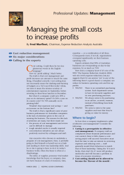 MANAGEMENT &ndash; Managing the small costs to increase profits