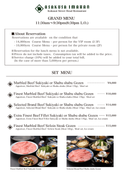 GRAND MENU SET MENU Marbled Beef Sukiyaki or Shabu shabu