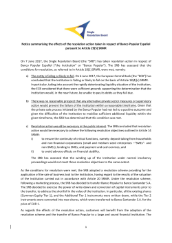 1 Notice summarising the effects of the resolution action taken in