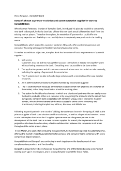 Press Release - Komplett Bank Banqsoft chosen as primary IT