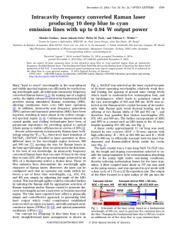 Intracavity frequency converted Raman laser producing 10 deep