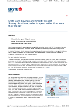 Erste Bank Savings and Credit Forecast Survey: Austrians prefer to