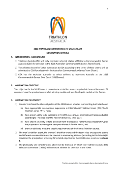 2018 TRIATHLON COMMONWEALTH GAMES TEAM NOMINATION