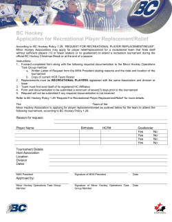 BC Hockey Rec Player Repacement/Relief form 2015-10-07