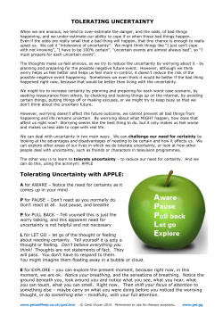 TOLERATING UNCERTAINTY Tolerating Uncertainty