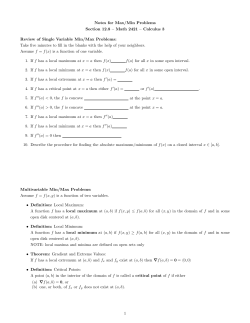 Notes for Max/Min Problems Section 12.8 &ndash; Math 2421 &ndash; Calculus 3