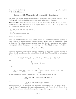 Lecture #11: Continuity of Probability (continued)