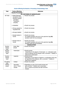 Test Factor Affecting Result/Processing Outcome ALL SECTIONS