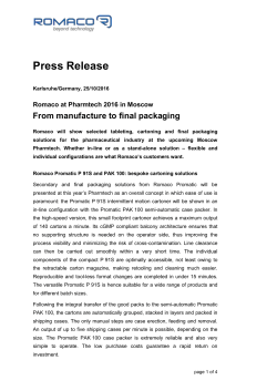 Romaco at Pharmtech 2016 in Moscow From manufacture