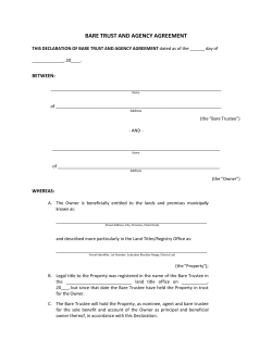 BARE TRUST AND AGENCY AGREEMENT
