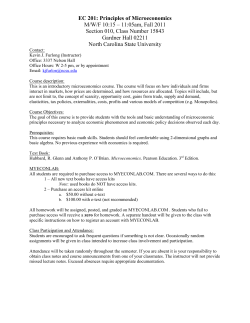 EC 201: Principles of Microeconomics M/W/F 10:15 &ndash; 11:05am, Fall