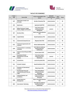 FACULTY OF ECONOMICS Lp Course code Course title Person