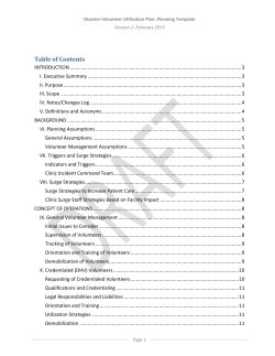 Disaster Volunteer Utilization Plan: Planning Template