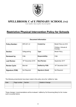 Model Restrictive Physical Intervention Policy for Schools