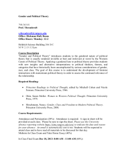 Gender and Political Theory 790:365:01 Prof. Threadcraft s