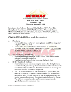 NEWMAC Men`s Soccer Preseason Call Thursday, August 25, 2011