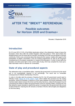 After the Brexit Referendum: Possible outcomes for Horizon 2020