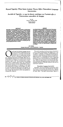 Beyond Vygotsky: What Soviet ActiIVity Theory Offers Naturalistic