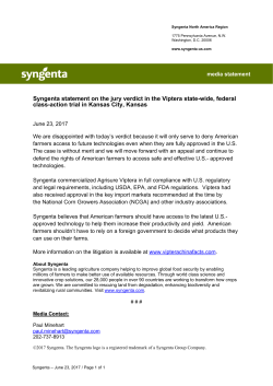 Syngenta statement on the jury verdict in the Viptera state