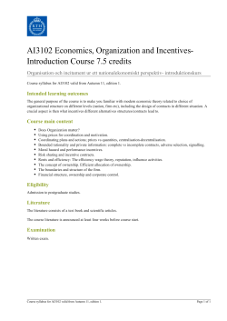 KTH | AI3102 Economics, Organization and Incentives