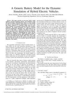 A Generic Battery Model for the Dynamic simulation of hybrid electric