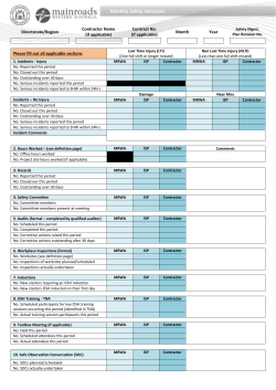 Monthly Safety Indicators Directorate/Region Contractor Name (if