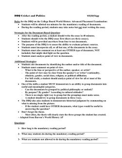 DBQ Cricket and Politics WHAP/Napp Rules for the DBQ on the