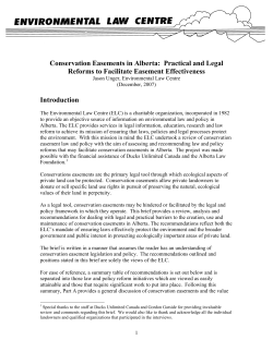 Conservation Easements in Alberta: Practical and Legal Barriers to