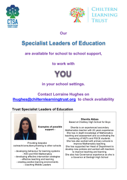 Our Specialist Leaders of Education are available for school to