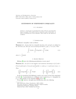 EXTENSIONS OF STEFFENSEN`S INEQUALITY 1. Steffensen`s