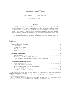 Meta nite Model Theory* Contents