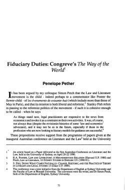 Pether, Penelope --- "Fiduciary Duties: Congreve`s The Way of the