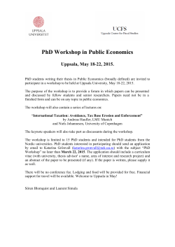 PhD Workshop in Public Economics Uppsala, May 18