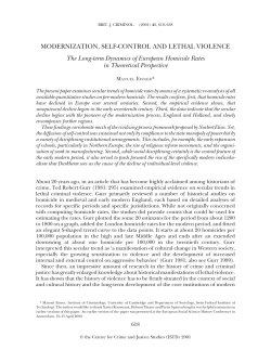 MODERNIZATION, SELF-CONTROL AND LETHAL VIOLENCE The