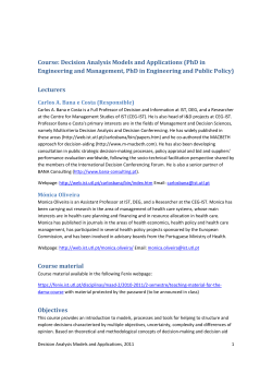 Course: Decision Analysis Models and Applications (PhD in